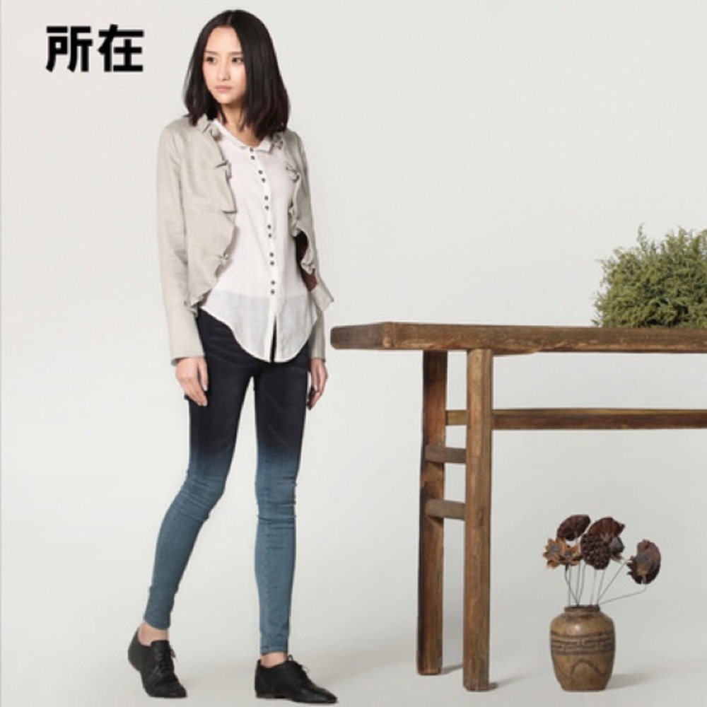 Ruffle Design Ramie Open Blazer